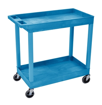 Picture of 32" x 18" High Strength Plastic Tub Cart with 4" Casters, 2 Shelves, Blue
