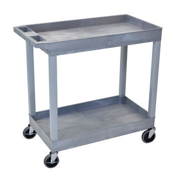 Picture of 32" x 18" High Strength Plastic Tub Cart with 4" Casters, 2 Shelves, Gray