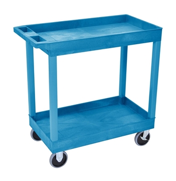 Picture of 32" x 18" High Strength Plastic Tub Cart with 5" Casters, 2 Shelves, Blue