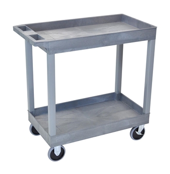Picture of 32" x 18" High Strength Plastic Tub Cart with 5" Casters, 2 Shelves, Gray