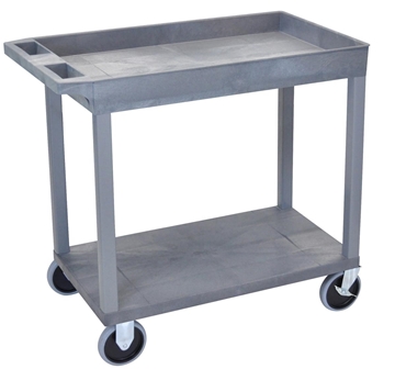 Picture of 32" x 18" High Strength Plastic Tub Cart with 5" Casters, 1 Tub/1 Flat Shelves, Gray