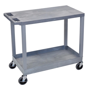 Picture of 32" x 18" High Strength Plastic Tub Cart with 4" Casters, 1 Tub/1 Flat Shelves, Gray