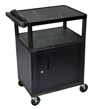 Picture of 18" x 24" x 34" Presentation AV Cart with Cabinet, 3-outlet 15ft Cord, 3 Shelves