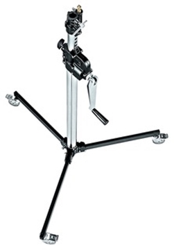 Picture of Low Base 2 Section Wind Up Stand with Braked Wheels, Silver