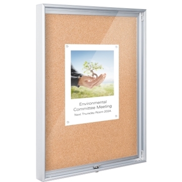 Picture of Economy Enclosed Bulletin Board Cabinet, Natural Cork, 2'H x 1 1/2'W