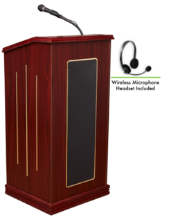 Picture of Oklahoma Sound  Prestige Sound Lectern with Wireless Headset Mic, Mahogany