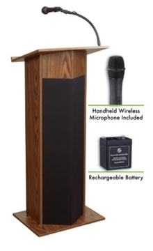 Picture of Oklahoma Sound Power Plus Lectern and Rechargeable Battery with Wireless Handheld Mic, Medium Oak