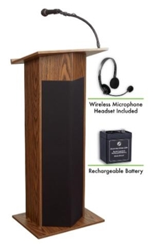 Picture of Oklahoma Sound Power Plus Lectern and Rechargeable Battery with Wireless Headset Mic, Medium Oak
