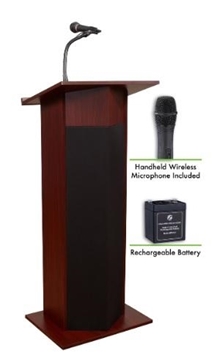 Picture of Oklahoma Sound Power Plus Lectern and Rechargeable Battery with Wireless Handheld Mic, Mahogany