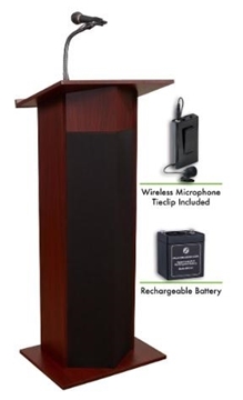 Picture of Oklahoma Sound Power Plus Lectern and Rechargeable Battery with Wireless Tie Clip/Lavalier Mic, Mahogany