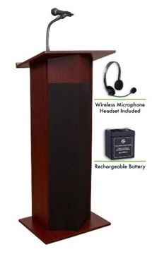 Picture of Oklahoma Sound Power Plus Lectern and Rechargeable Battery with Wireless Headset Mic, Mahogany