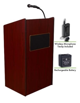 Picture of Oklahoma Sound Aristocrat Sound Lectern and Rechargeable Battery with Wireless Tie Clip/Lavalier Mic, Mahogany