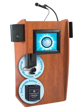 Picture of Oklahoma Sound Vision Lectern with Sound and Screen, Rechargeable Battery and Wireless Tie Clip/Lavalier Mic