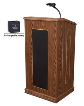 Picture of Oklahoma Sound Prestige Lectern and Rechargeable Battery, Medium Oak