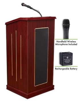 Picture of Oklahoma Sound Prestige Sound Lectern and Rechargeable Battery with Wireless Handheld Mic, Mahogany