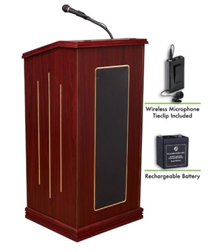 Picture of Oklahoma Sound Prestige Sound Lectern and Rechargeable Battery with Wireless Tie Clip/Lavalier Mic, Mahogany