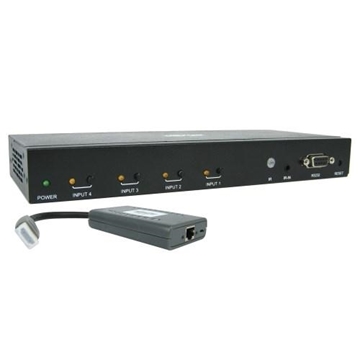 Picture of 4-Port HDMI Switch Kit, 4K 60 Hz, 4 HDMI Inputs to 1 HDMI over Cat6 Extender, 50 ft, TAA