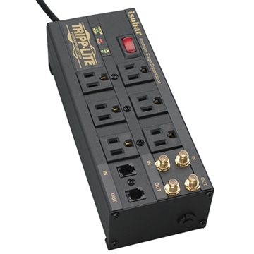 Picture of Isobar 6-Outlet Surge Protector, 6 ft. Cord with Right-Angle Plug, 3330 Joules, Diagnostic LEDs, Tel/Coax/Modem, Metal