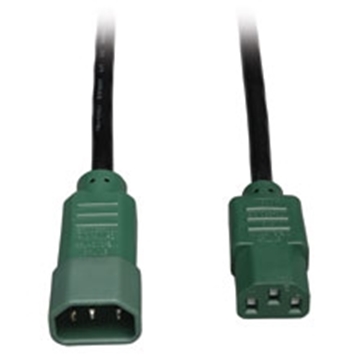Picture of C14 Male to C13 Female Power Cable, C13 to C14 PDU Style - 10A, 100250V, 18 AWG, 4 ft., Green