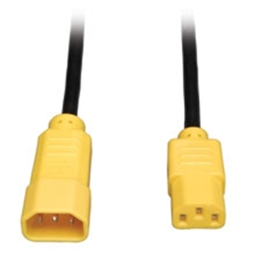 Picture of C14 Male to C13 Female Power Cable, C13 to C14 PDU Style - 10A, 100250V, 18 AWG, 4 ft., Yellow