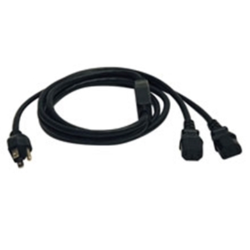 Picture of Y Splitter Power Cable, NEMA 5-15P to 2x C13 - 10A, 125V, 18 AWG, 6 ft., Black