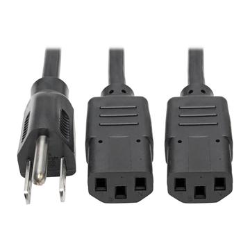 Picture of Y Splitter Power Cable, NEMA 5-15P to 2x C13 - 10A, 125V, 18 AWG, 1.5 ft., Black