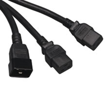 Picture of 2x C19 to C20 Y Splitter Heavy-Duty Power Extension Cord - 20A, 100-250V, 12 AWG, 6 ft., Black