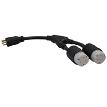 Picture of L6-20P to 2x L6-20R Y Splitter, Heavy Duty - 20A, 250V, 10 AWG, 1 ft., Black
