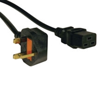 Picture of UK Power Cable with BS 1363 Plug - C19 to BS 1363, 13A, 250V, 16 AWG, 8 ft. (2.4 m), Black