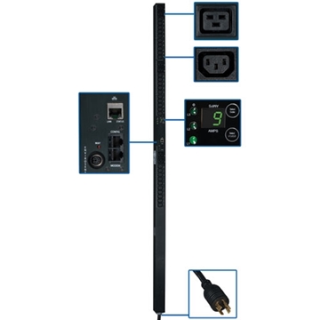 Picture of 5.7kW 3-Phase Monitored PDU, 208V Outlets (30 C13  6 C19), L15-20P, 10ft Cord, 0U Vertical