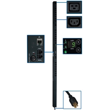Picture of 5.7kW 3-Phase Switched PDU, 208V Outlets (21 C13  3 C19), L21-20P, 10ft Cord, 0U Vertical
