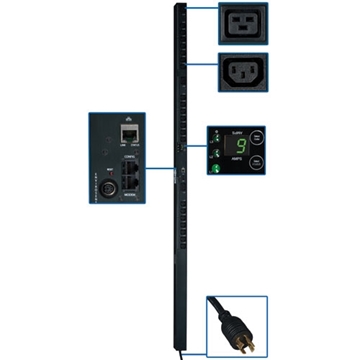 Picture of 5.7kW 3-Phase Switched PDU, 208V Outlets (21 C13  3 C19), L15-20P, 3ft Cord, 0U Vertical