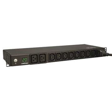 Picture of 3.2-3.8kW Single-Phase Metered PDU, 200-240V (8 C13  2 C19), C20 / L6-20P Adapter, 12ft Cord, 1U Rack-Mount, TAA