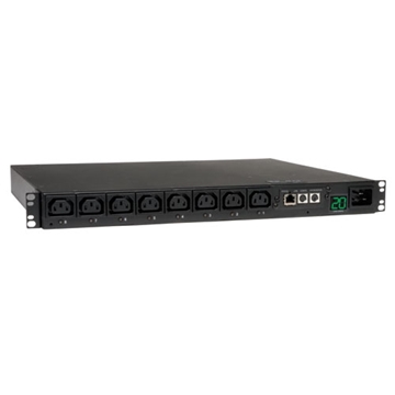Picture of 3.3-3.8kW Single-Phase Switched PDU, LX Platform Interface, 208/220/230/240V Outlets (8 C13), C20 / L6-20P input, 8ft Cord, 1U Rack-Mount, TAA