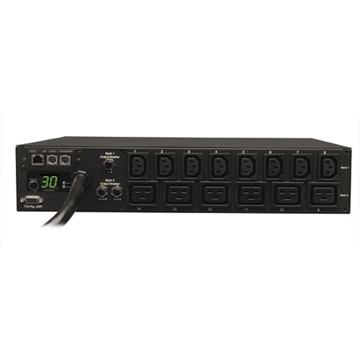 Picture of 5.8kW Single-Phase Switched PDU with LX Platform Interface, 208/240V Outlets (8 C13  6 C19), L6-30P input, 15ft Cord, 2U Rack-Mount, TAA