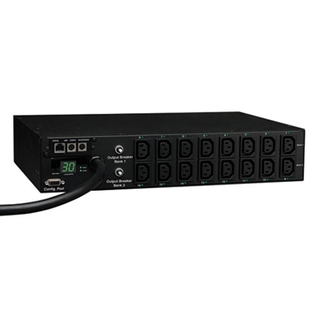 Picture of 5.8kW Single-Phase Switched PDU with LX Platform Interface, 208/240V Outlets (16 C13), L6-30P Input, 12 ft. Cord, 2U Rack-Mount, TAA