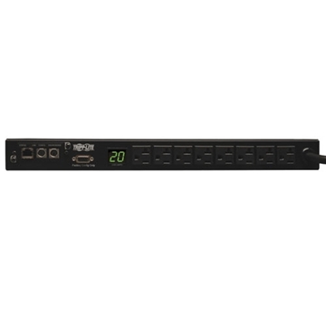 Picture of 1.9kW Single-Phase Monitored PDU, 120V Outlets (8 5-15/20R), L5-20P/5-20P Adapter, 12 ft. Cord, 1U Rack-Mount, LX Platform Interface, TAA
