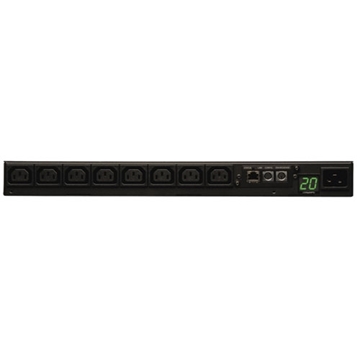 Picture of 3.2-3.8kW Single-Phase Monitored PDU, 208/220/230/240V Outlets (8-C13), C20/L6-20P Adapter, 8ft Cord, 1U Rack-Mount; TAA Compliant