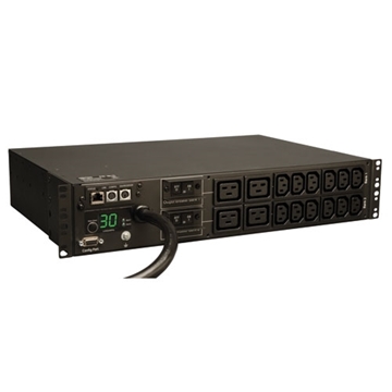 Picture of 5/5.8kW Single-Phase Monitored PDU with LX Platform Interface, 208/240V Outlets (12-C13 and 4-C19), L6-30P, 12ft Cord, 2U Rack-Mount, TAA