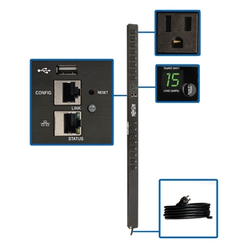 Picture of 1.4kW Single-Phase Monitored PDU with LX Platform Interface, 120V Outlets (16 5-15R), 10 ft. Cord with 5-15P Plug, 0U, TAA