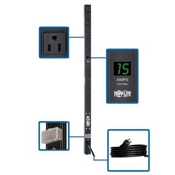 Picture of 1.4kW Single-Phase Metered PDU, 120V Outlets (14 5-15R), 5-15P, 15ft Cord, 0U Vertical, 36 in.