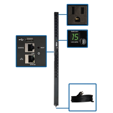 Picture of 1.4kW Single-Phase Switched PDU with LX Platform Interface, 120V Outlets (16 5-15R), 10 ft. Cord with 5-15P, 0U, TAA