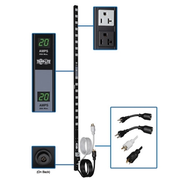 Picture of 3.8kW Single-Phase Metered PDU, Dual Circuit, 120V Outlets (32 5-15/20R), L5-20P/5-20P, 10ft Cord, 0U Vertical