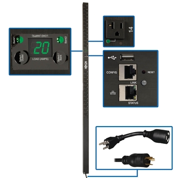 Picture of 1.9kW Single-Phase Switched PDU, LX Platform, Outlet Monitoring, 120V Outlets (24 NEMA 5-15/20R), L5-20P Plug, 0U, TAA