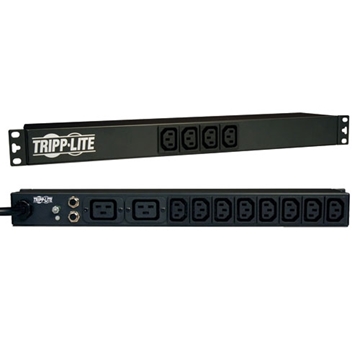 Picture of 1.6/3.8kW Single-Phase 100240V Basic PDU, 14 Outlets (12 C13  2 C19), C20 with 5 Adapters, 10 ft. Cord, 1U Rack-Mount