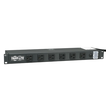 Picture of 1U Rack-Mount Power Strip, 120V, 20A, L5-20P, 12 Outlets (6 Front-Facing, 6-Rear-Facing) 15-ft. Cord