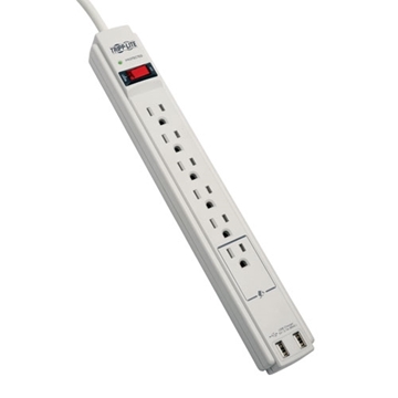 Picture of Protect It! 6-Outlet Surge Protector, 6-ft. Cord, 990 Joules, 2 x USB Charging ports (2.1A), Gray Housing