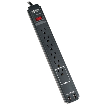 Picture of TAA-Compliant Protect It! 6-Outlet Surge Protector, 6-ft. Cord, 990 Joules, 2 x USB Charging ports (2.1A), Black Housing