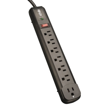 Picture of Protect It! 7-Outlet Surge Protector, 6 Right-Angle Outlets, 4 ft. Cord, 1080 Joules, Diagnostic LED, Black Housing