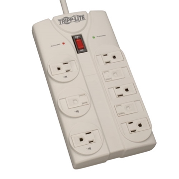 Picture of Protect It! 8-Outlet Surge Protector, 8 ft. Cord with Right-Angle Plug, 1440 Joules, Diagnostic LEDs, Light Gray Housing